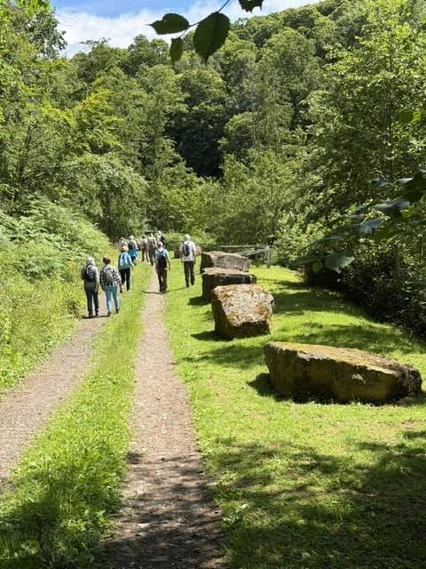 Walking group walking along a valley