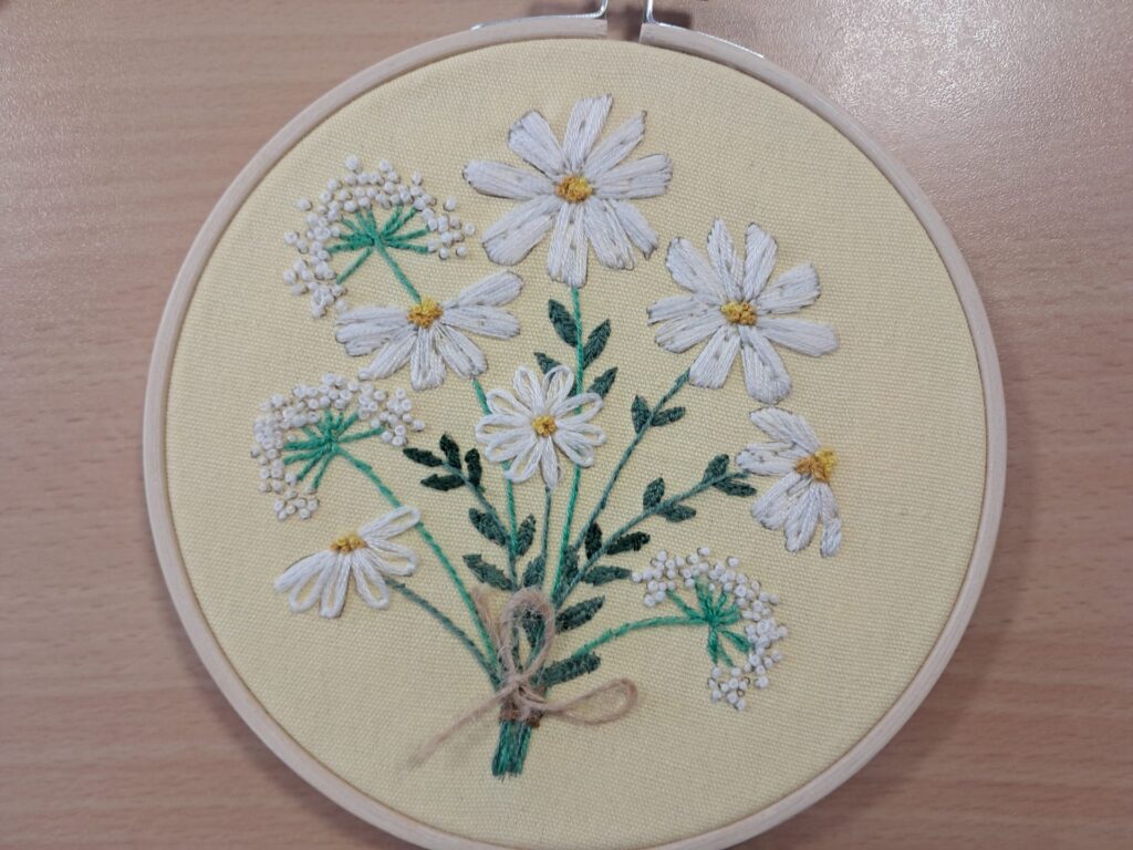Embroidered white flowers